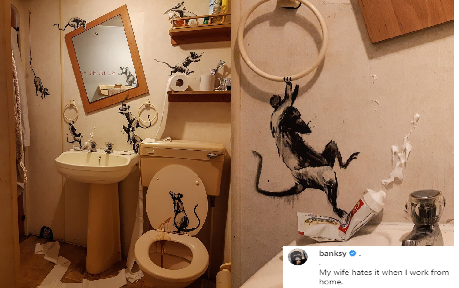 Banksy: “Soția mă urăște când lucrez de acasă”. Cum arată baia artistului