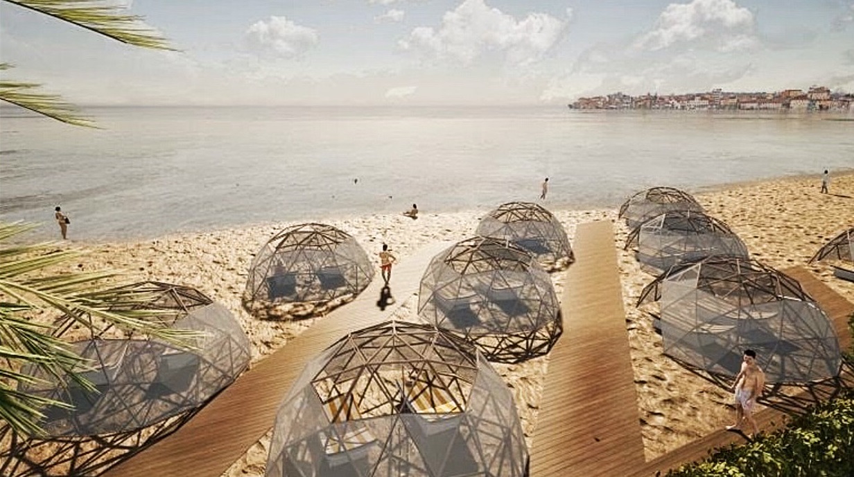 Cupole de bambus pe plajă – răspunsul arhitecților la plexiglas pentru vara 2020