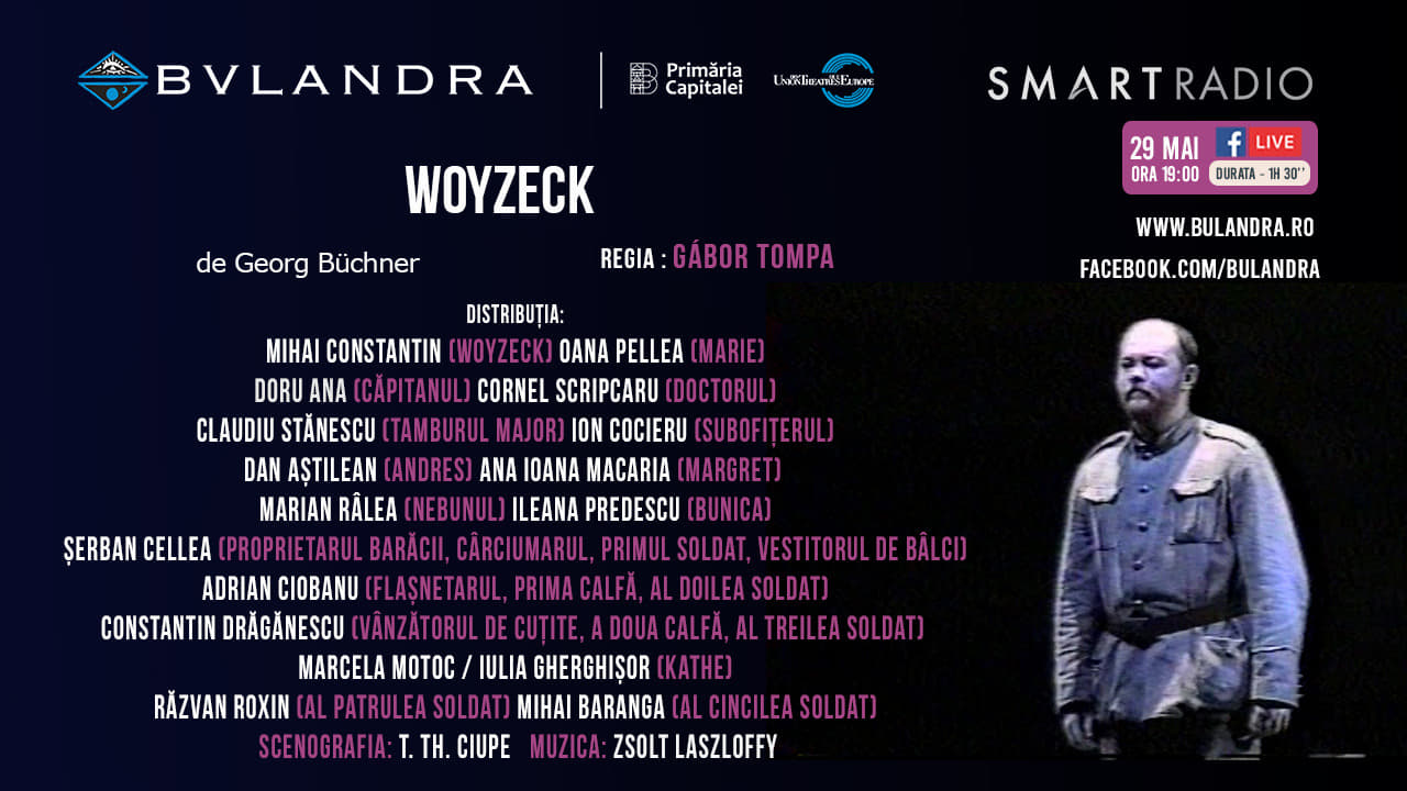 Teatru online: Vezi „WOYZECK”, cu Mihai Constantin și Oana Pellea de la ora 19:00