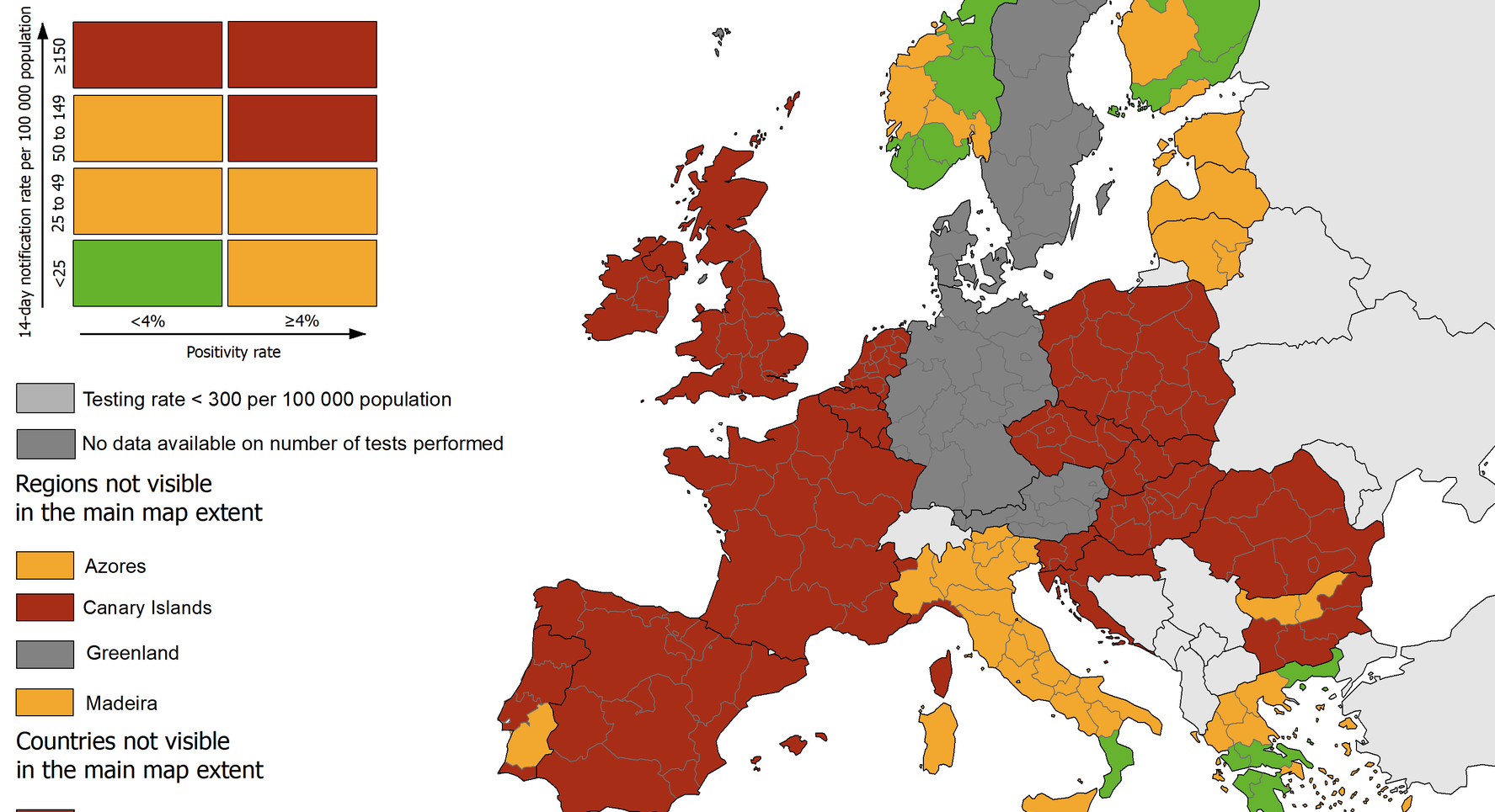 Doar trei țări din Europa sunt în zona verde. România se află în cea roșie