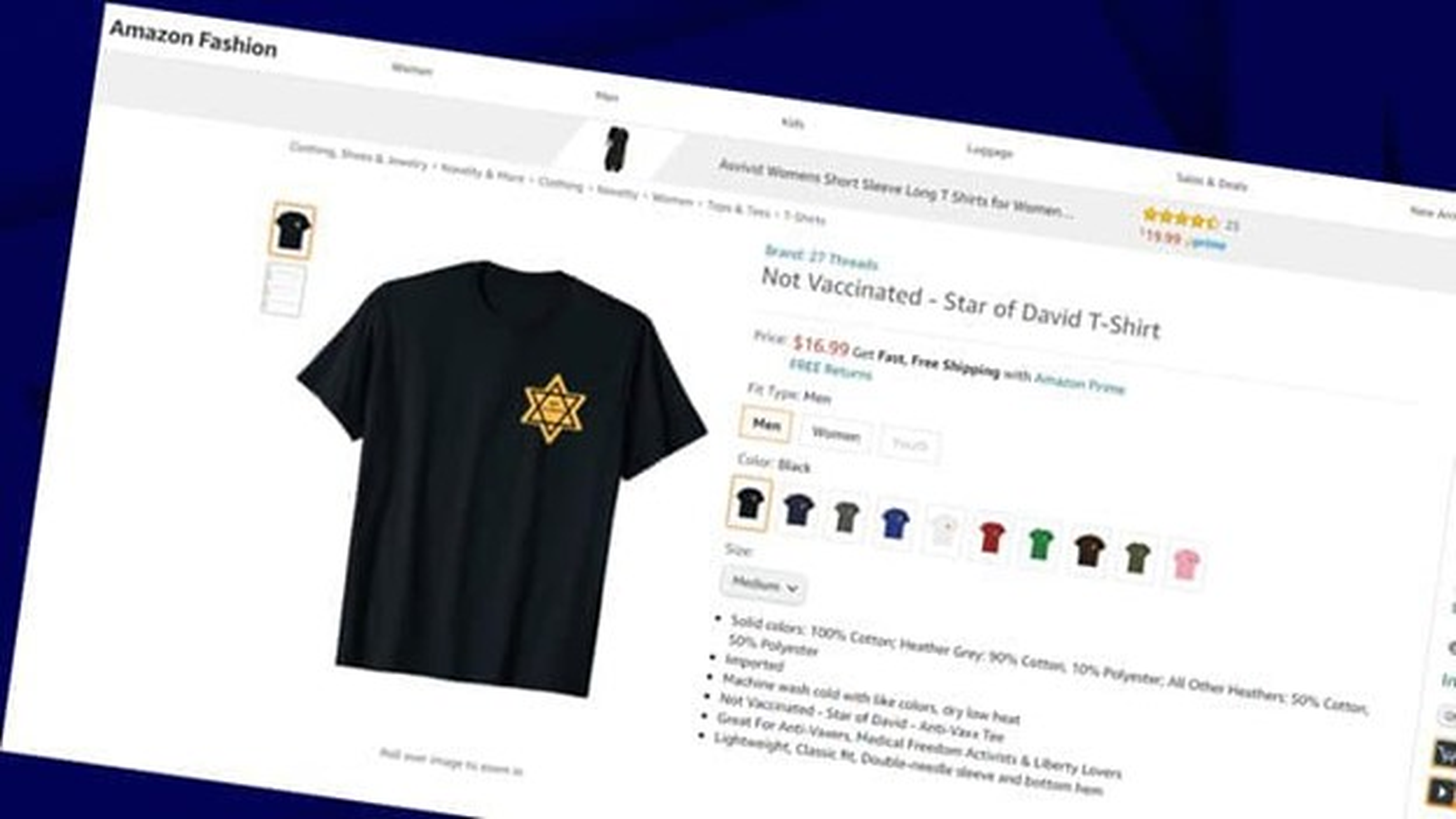 Tricouri cu Steaua lui David, vândute pe Amazon. „Ideal pentru cei anti-vaccin”