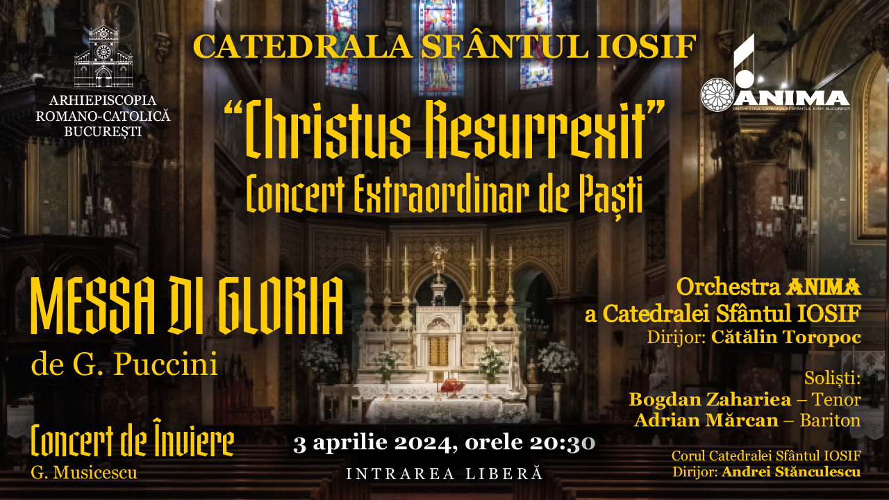 Arhiepiscopia Romano-Catolică București aduce lumină și speranță în vremuri de întuneric prin concertul de Paști „Christus Resurrexit”